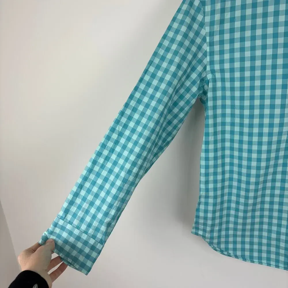J. Crew Slim Untucked Blue Check Button Down Shirt NEW Large flex washed BE209